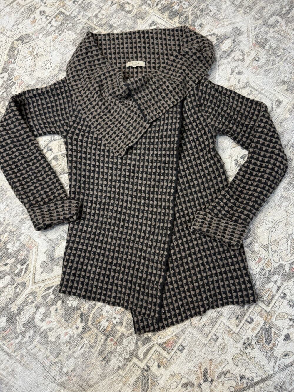 A. Ida Womens Medium Wool Blend Cardigan Wrap Coatigan Made in Italy Brown Black